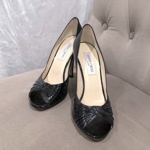 Jimmy Choo Patent Leather Peep Toe Heels